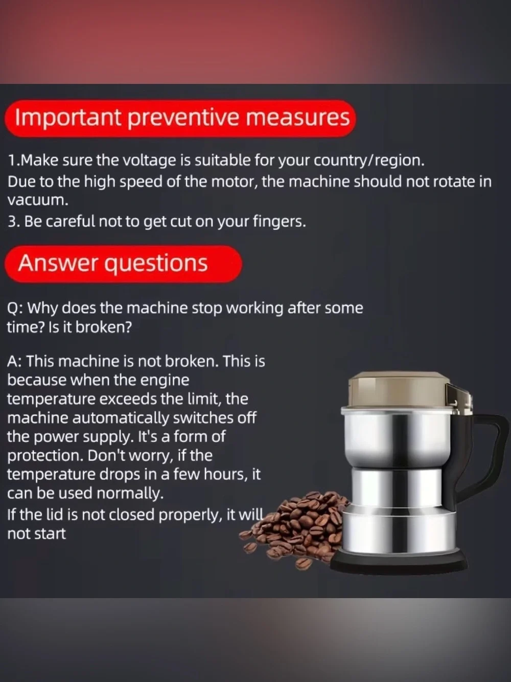 Portable Silver Electric Coffee Grinder with Black Handle